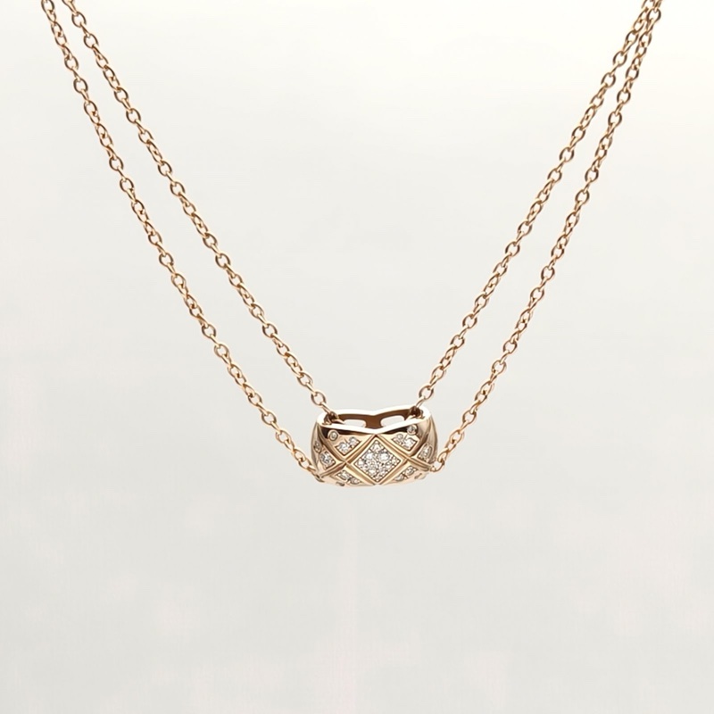 CHANEL COCOCRUSH菱格紋項鏈滿鑽18K玫瑰金-1