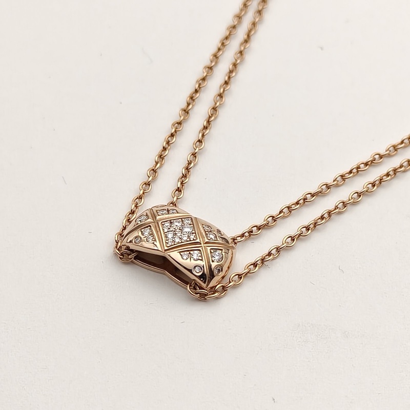 CHANEL COCOCRUSH菱格紋項鏈滿鑽18K玫瑰金-2