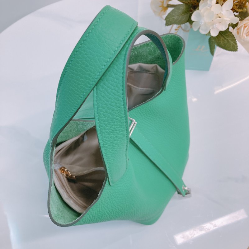 MS0576 Hermes 愛馬仕 菜籃子 中號 竹子綠 銀扣 Picotin 18 Clemence 1K Bamboo x PHW-9