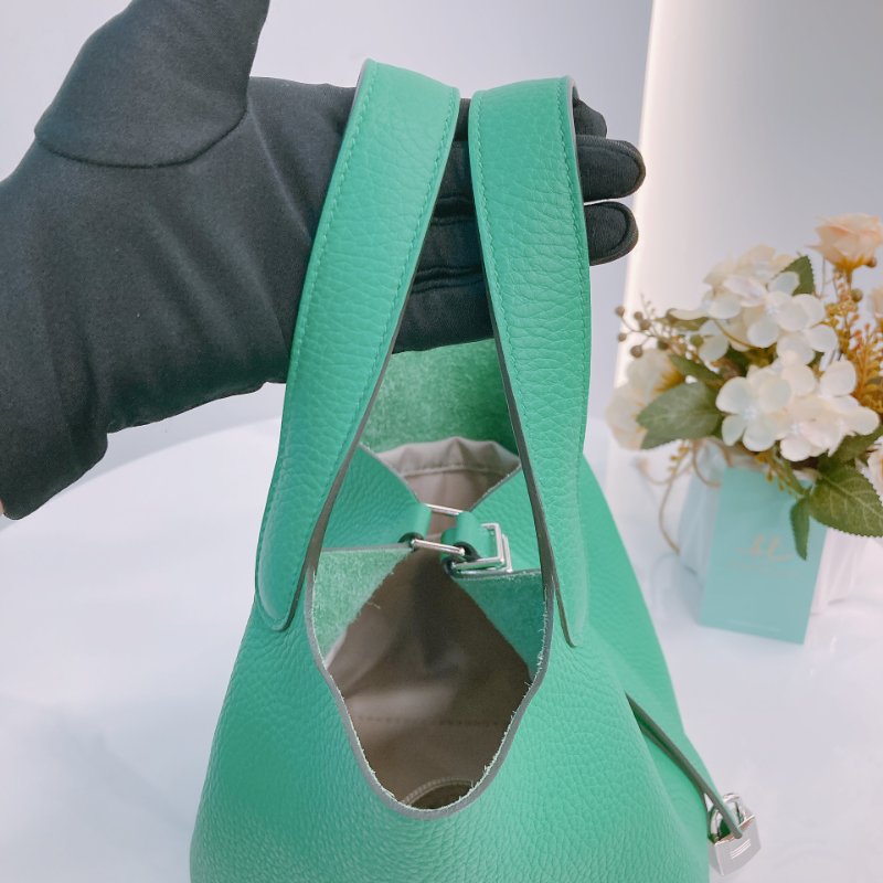 MS0576 Hermes 愛馬仕 菜籃子 中號 竹子綠 銀扣 Picotin 18 Clemence 1K Bamboo x PHW-10