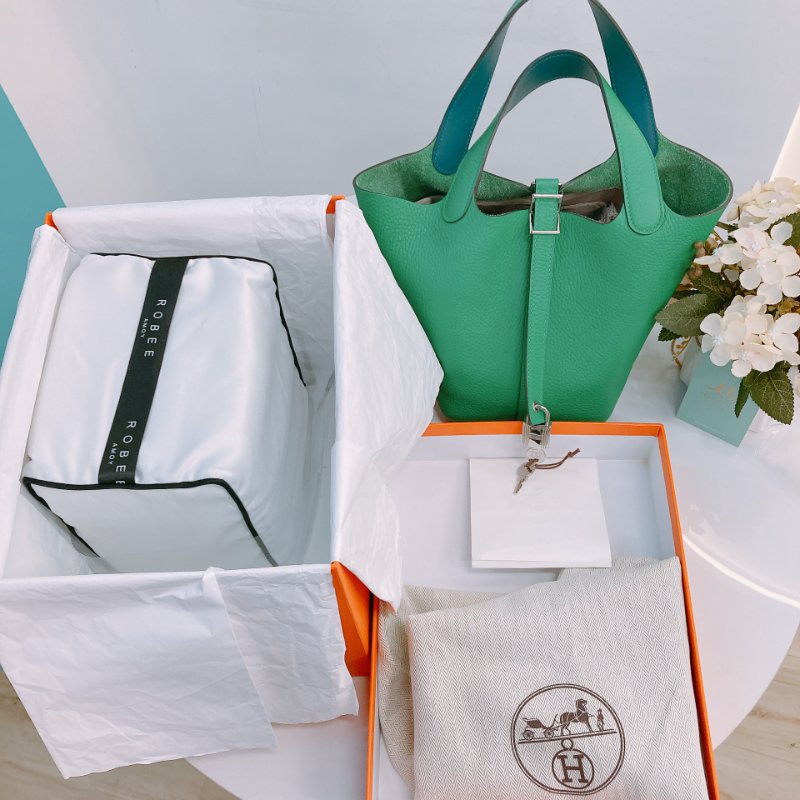 MS0576 Hermes 愛馬仕 菜籃子 中號 竹子綠 銀扣 Picotin 18 Clemence 1K Bamboo x PHW-19