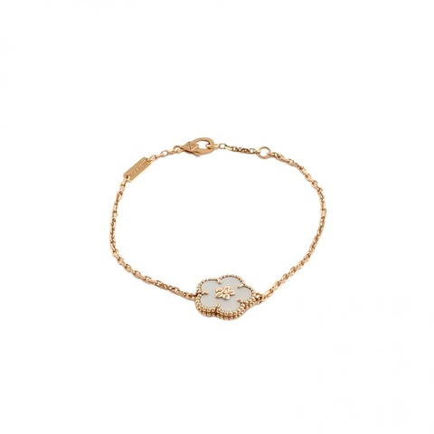 VAN CLEEF&ARPELS 18K玫瑰金白貝母LuckySpring梅花手鏈