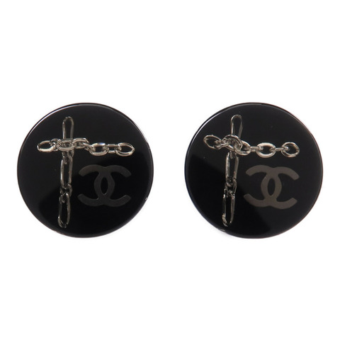 CHANEL PVC/金屬Earrings銀扣耳環