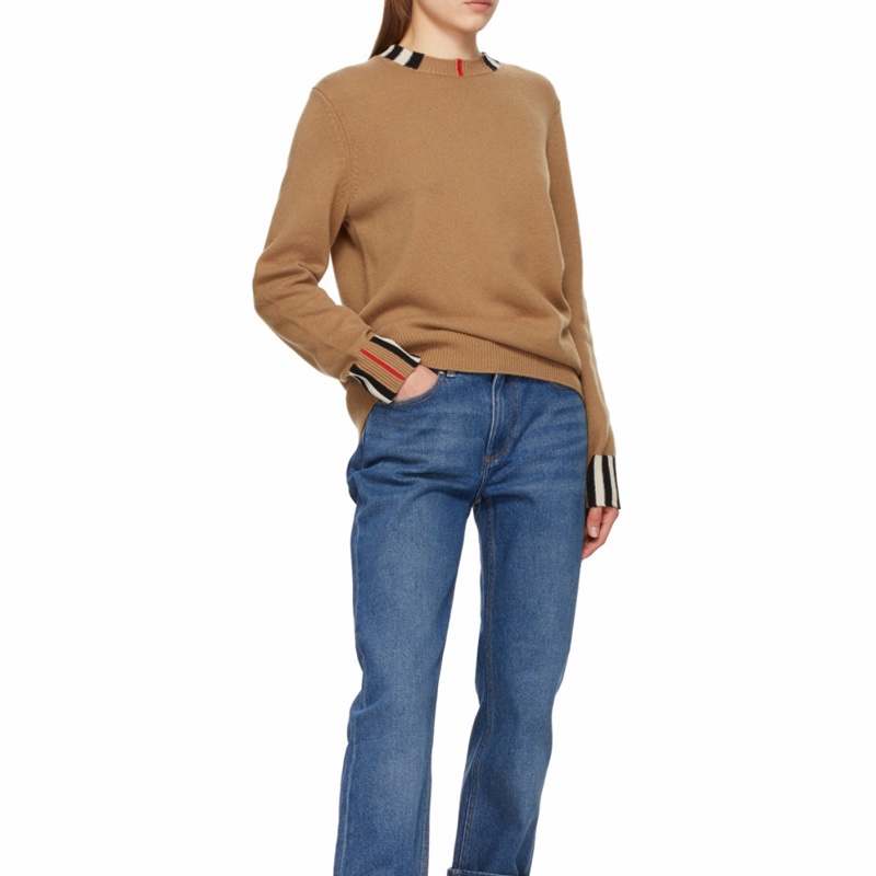 Burberry 女士 條紋圓領長袖針織套頭衫XS S M L XL碼-4