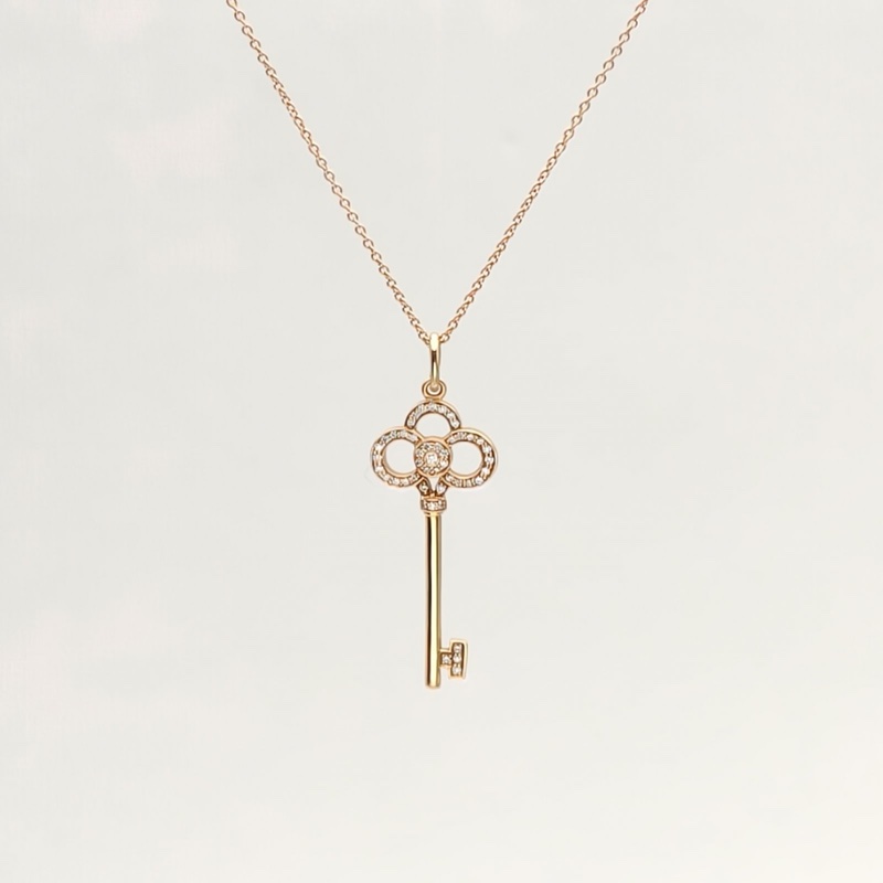 TIFFANY&CO Keys皇冠鑰匙項鏈中號3.8cm半鑽18K玫瑰金-1