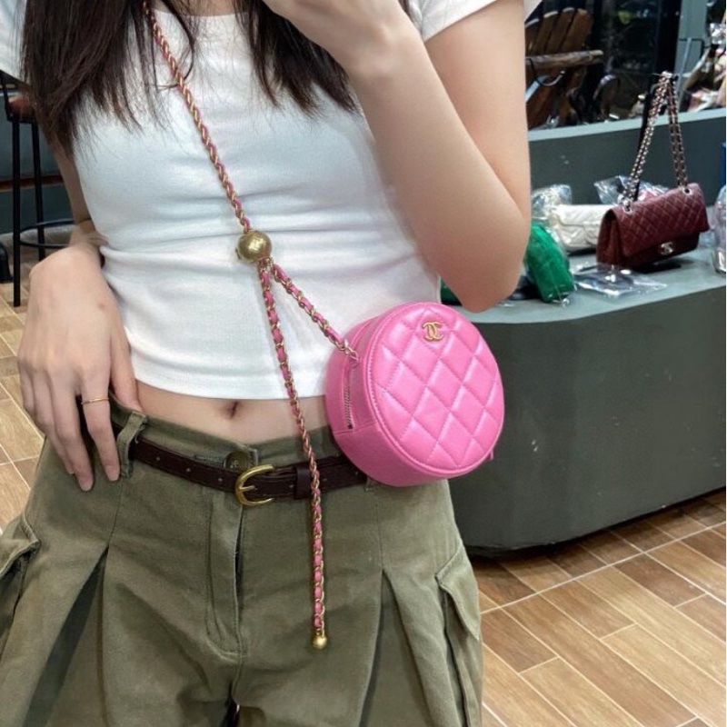 S級 99成新 Chanel 粉色金球圓餅-3