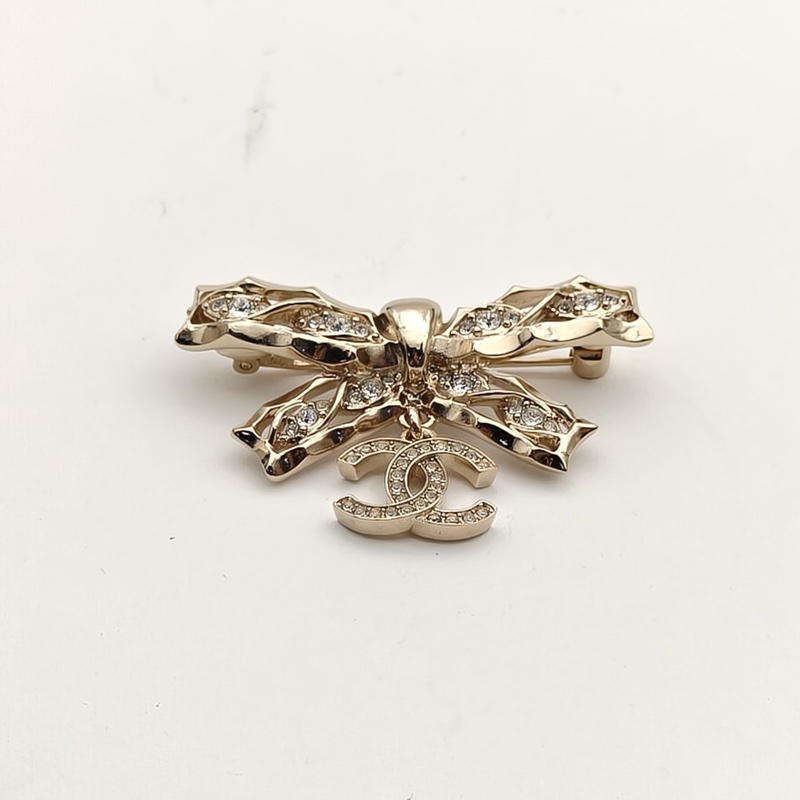 CHANEL 合金24B蝴蝶結帶鑽胸針-2