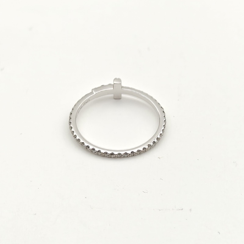 TIFFANY&CO 18K白金鑽石白金T系列帶鑽戒指50-3