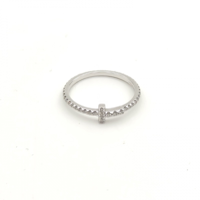 TIFFANY&CO 18K白金鑽石白金T系列帶鑽戒指50-4