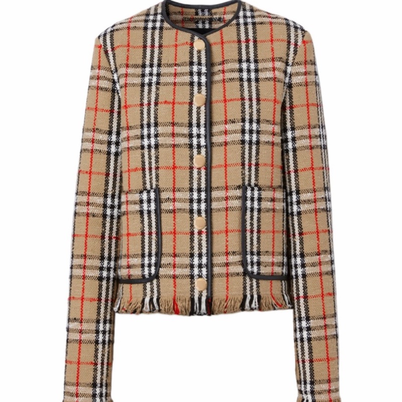 Burberry 女士 Vintage 格紋無領休閒夾克UK-8 UK-12碼-0