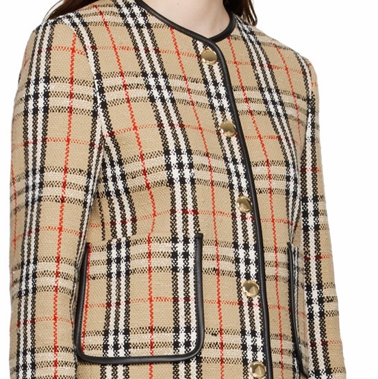 Burberry 女士 Vintage 格紋無領休閒夾克UK-8 UK-12碼-1