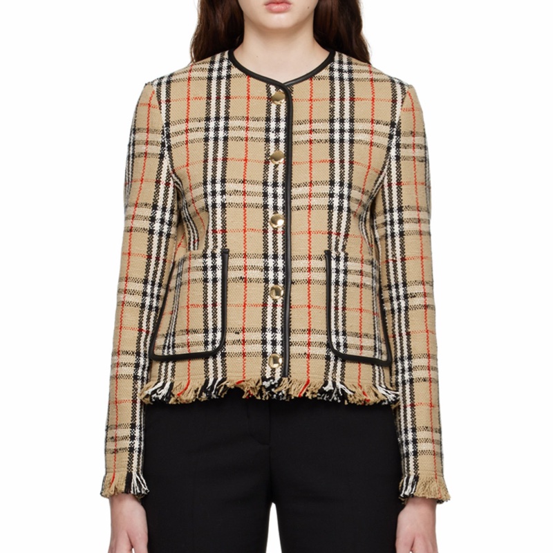Burberry 女士 Vintage 格紋無領休閒夾克UK-8 UK-12碼-3