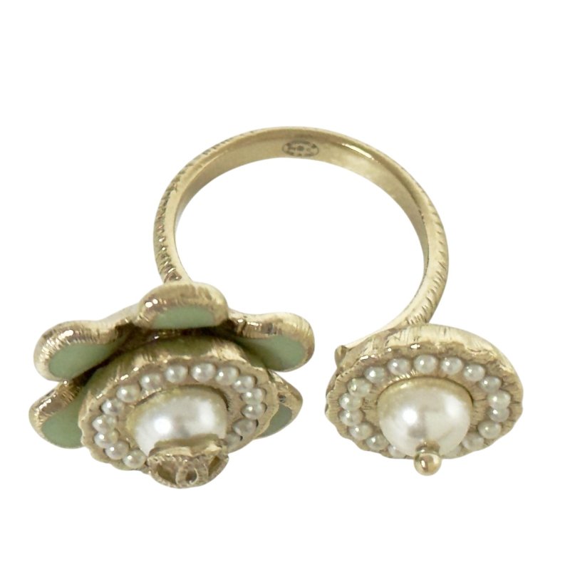 CHANEL CC 珠珠 花朵 戒指-6