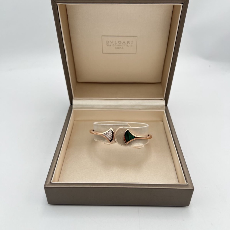 Bvlgari 寶格麗DIVAS‘DREAM系列扇子手鐲,玫瑰金滿鑽➕孔雀石 知性 氣質s碼,2021購入-2