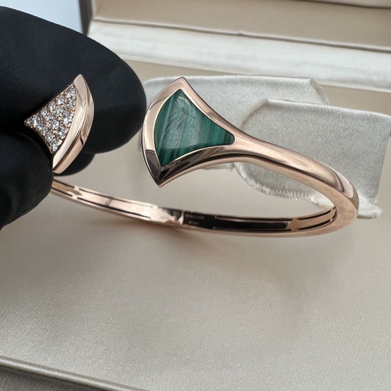 Bvlgari 寶格麗DIVAS‘DREAM系列扇子手鐲,玫瑰金滿鑽➕孔雀石 知性 氣質s碼,2021購入-4