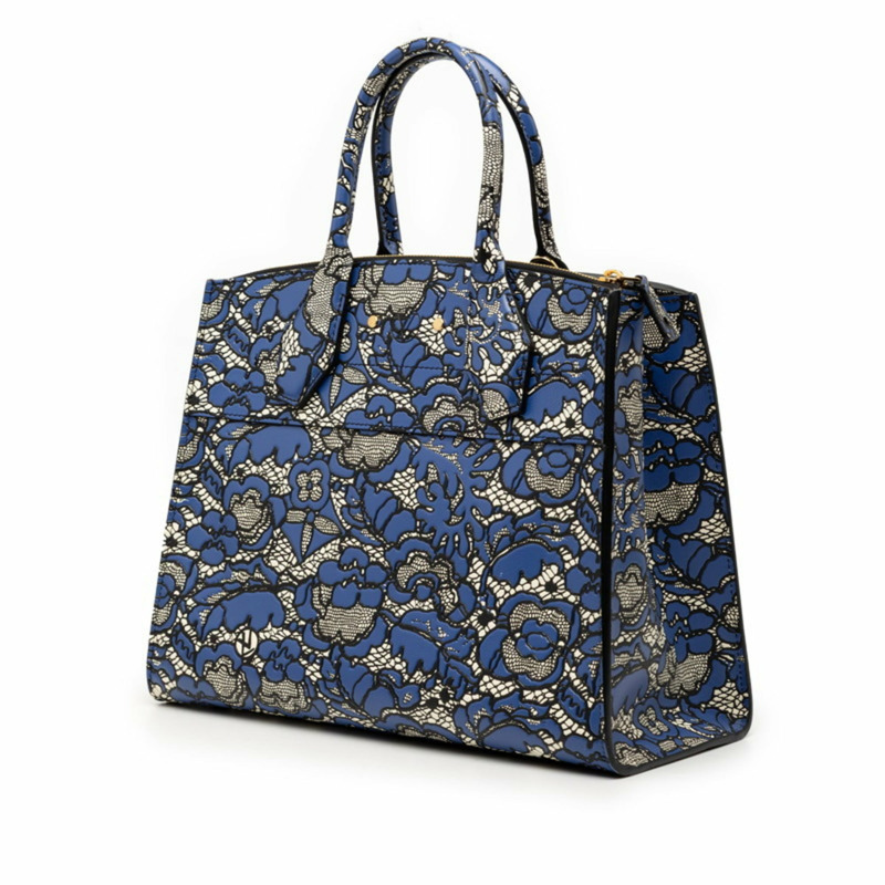路易威登 Flower Lace City Steamer MM 2017 限量版手提包 M54758 藍黑白皮革女士 LOUIS VUITTON-1