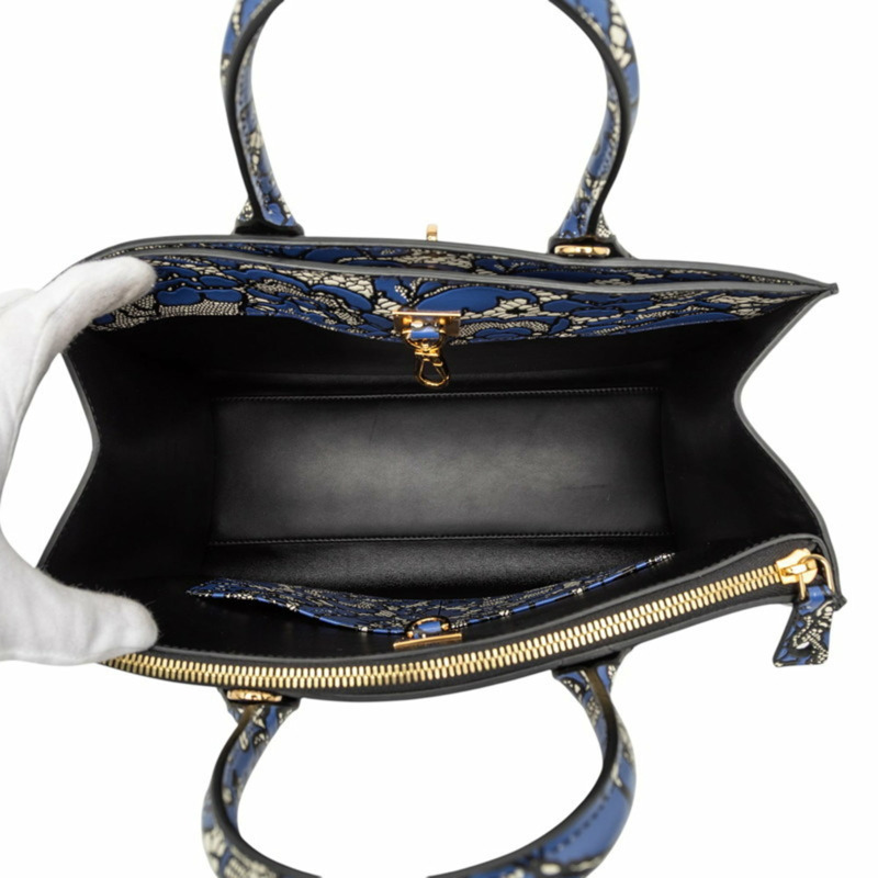 路易威登 Flower Lace City Steamer MM 2017 限量版手提包 M54758 藍黑白皮革女士 LOUIS VUITTON-3