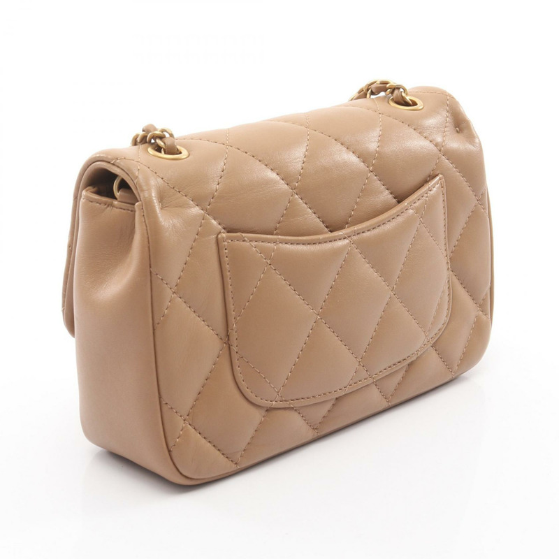 香奈兒迷你絎縫鏈條單肩包,羊皮材質,米色,二手,女士款,金色五金-1
