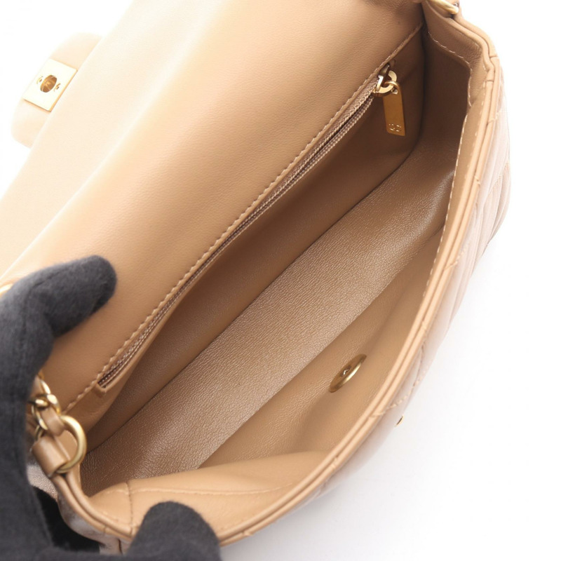 香奈兒迷你絎縫鏈條單肩包,羊皮材質,米色,二手,女士款,金色五金-2