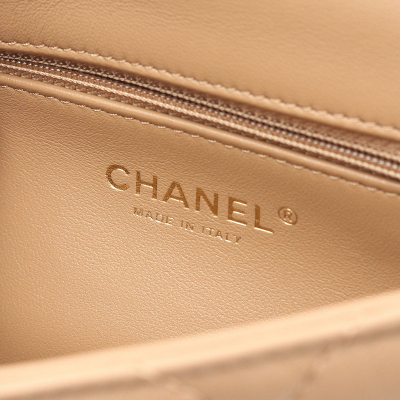 香奈兒迷你絎縫鏈條單肩包,羊皮材質,米色,二手,女士款,金色五金-3