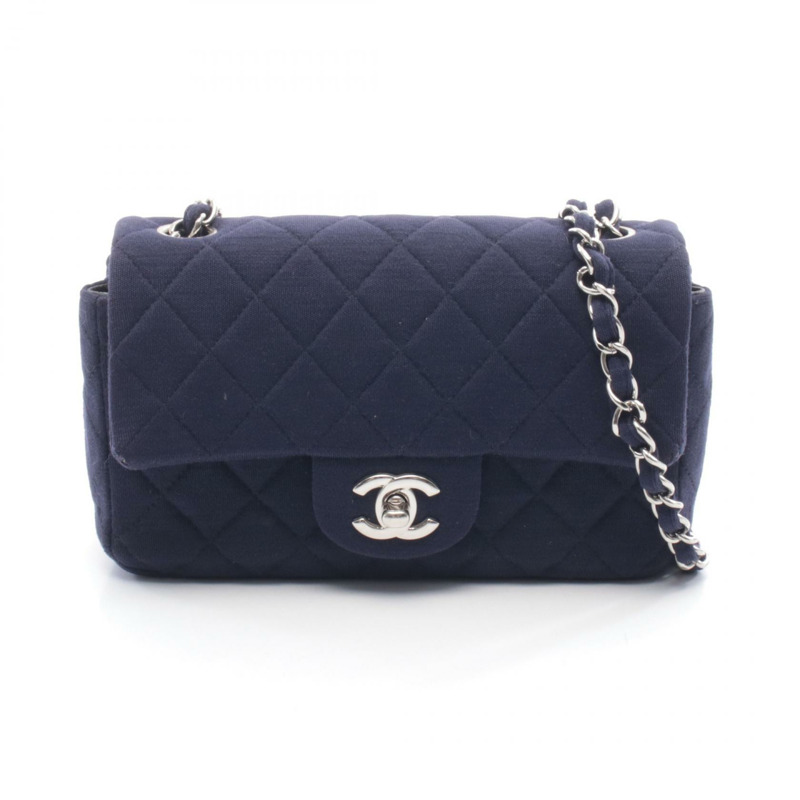 香奈兒 (CHANEL) 迷你絎縫 20 鏈條單肩斜背包,棉質海軍藍,二手女士 SHW-0