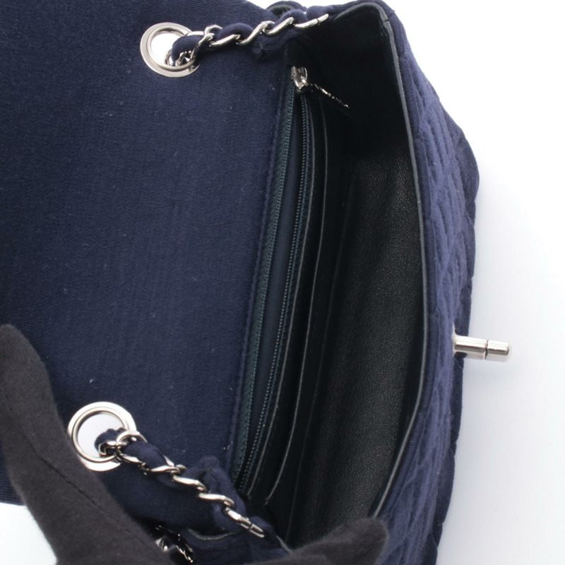 香奈兒 (CHANEL) 迷你絎縫 20 鏈條單肩斜背包,棉質海軍藍,二手女士 SHW-2