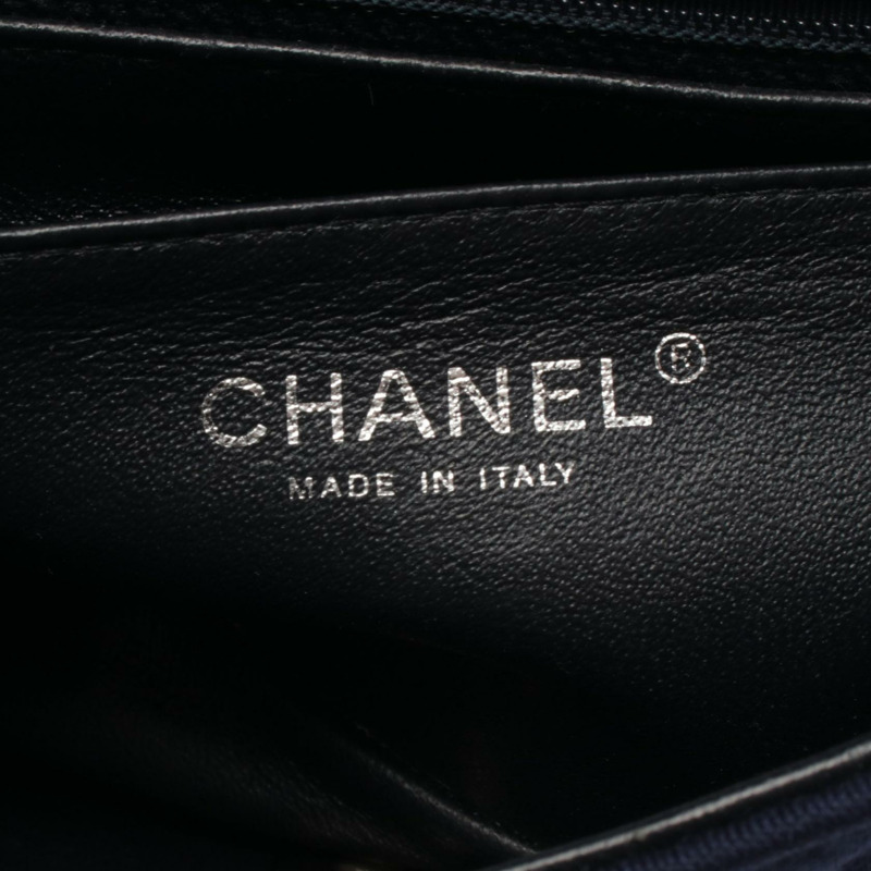 香奈兒 (CHANEL) 迷你絎縫 20 鏈條單肩斜背包,棉質海軍藍,二手女士 SHW-3