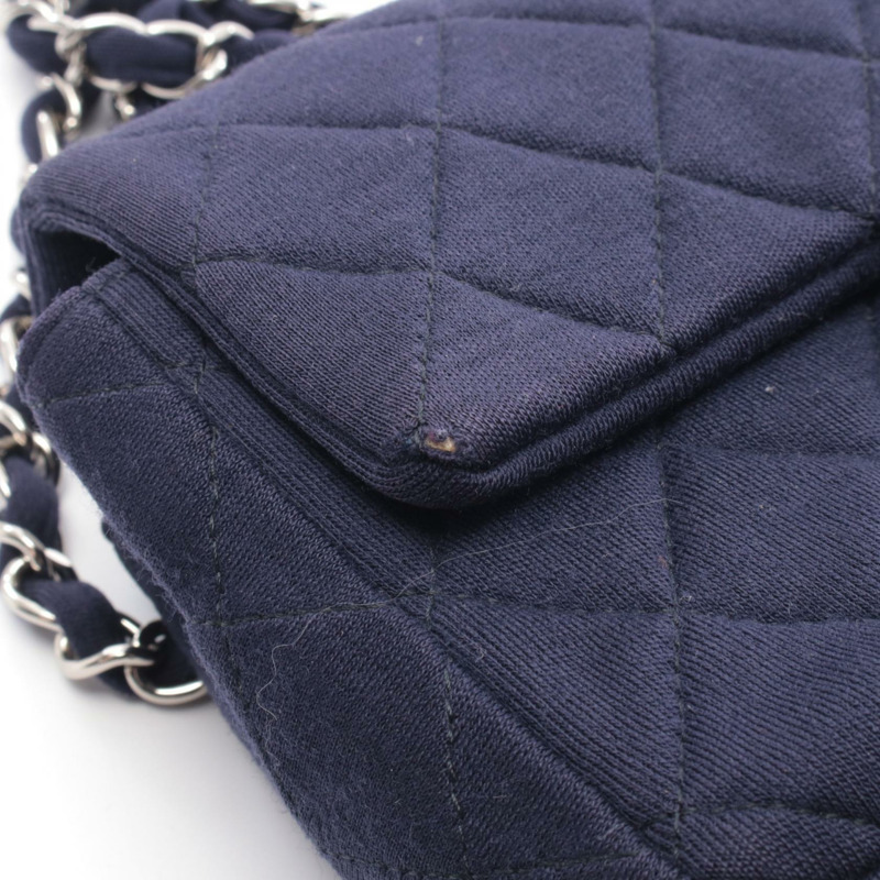 香奈兒 (CHANEL) 迷你絎縫 20 鏈條單肩斜背包,棉質海軍藍,二手女士 SHW-8