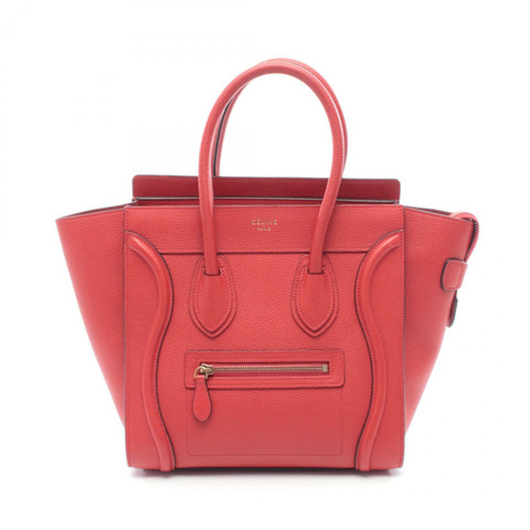 CELINE Luggage Micro Shopper 手提包，紅色皮革，二手女款