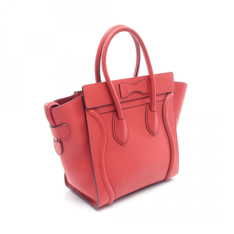 CELINE Luggage Micro Shopper 手提包,紅色皮革,二手女款-1