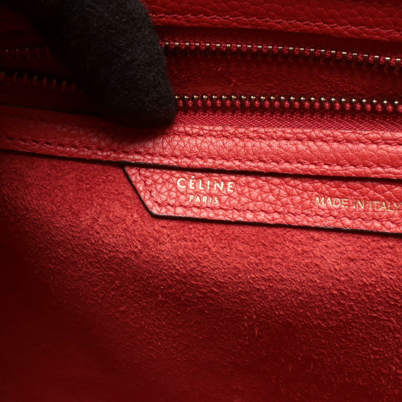 CELINE Luggage Micro Shopper 手提包,紅色皮革,二手女款-3