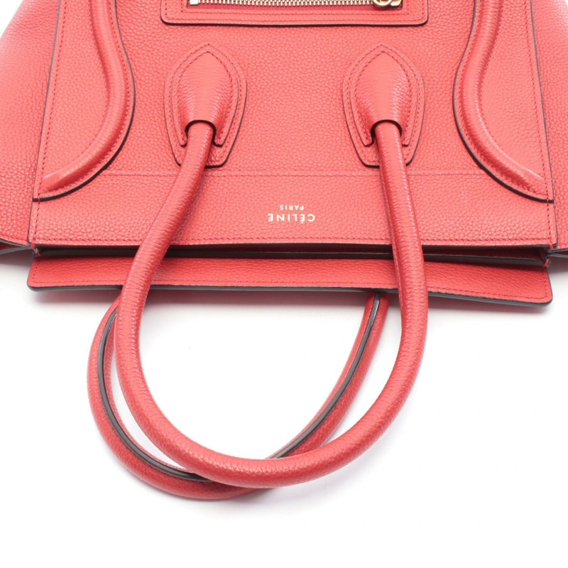 CELINE Luggage Micro Shopper 手提包,紅色皮革,二手女款-4