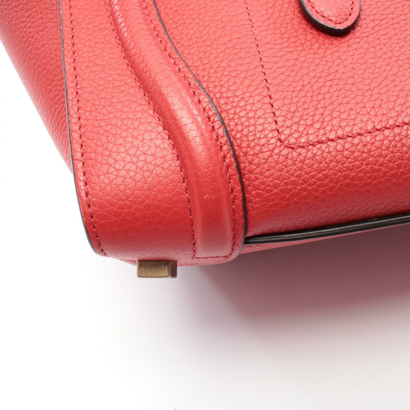 CELINE Luggage Micro Shopper 手提包,紅色皮革,二手女款-5