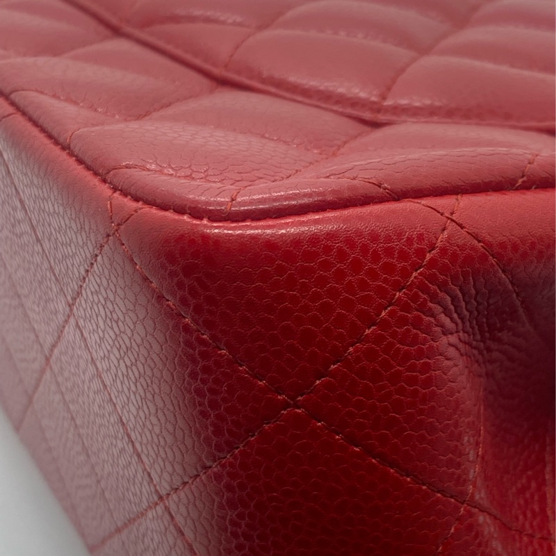 Chanel香奈兒jumbo酒紅色荔枝皮雙蓋銀扣鏈條包,鐳射16開-10