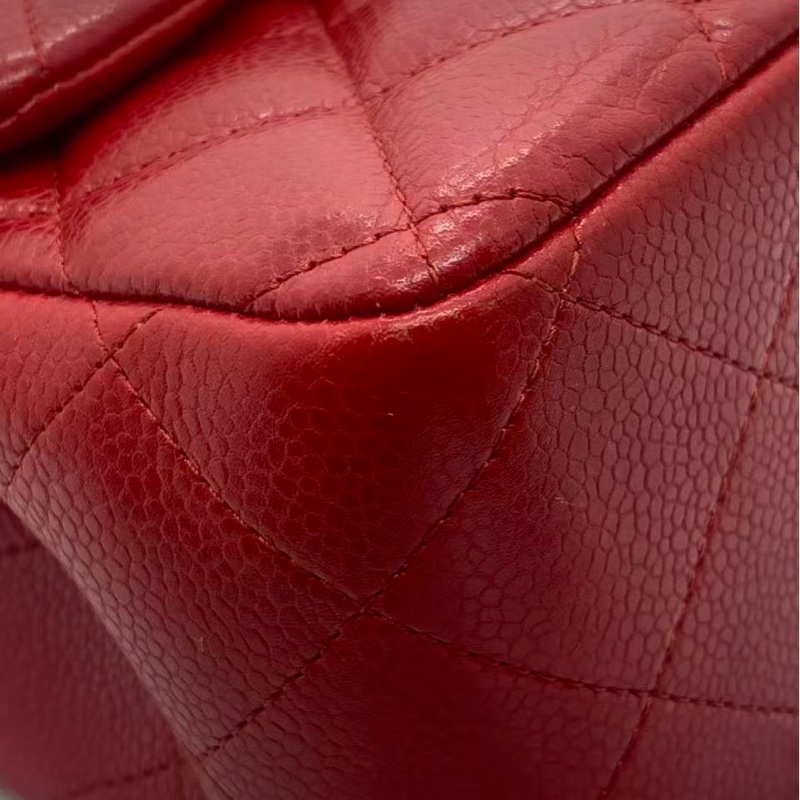 Chanel香奈兒jumbo酒紅色荔枝皮雙蓋銀扣鏈條包,鐳射16開-11