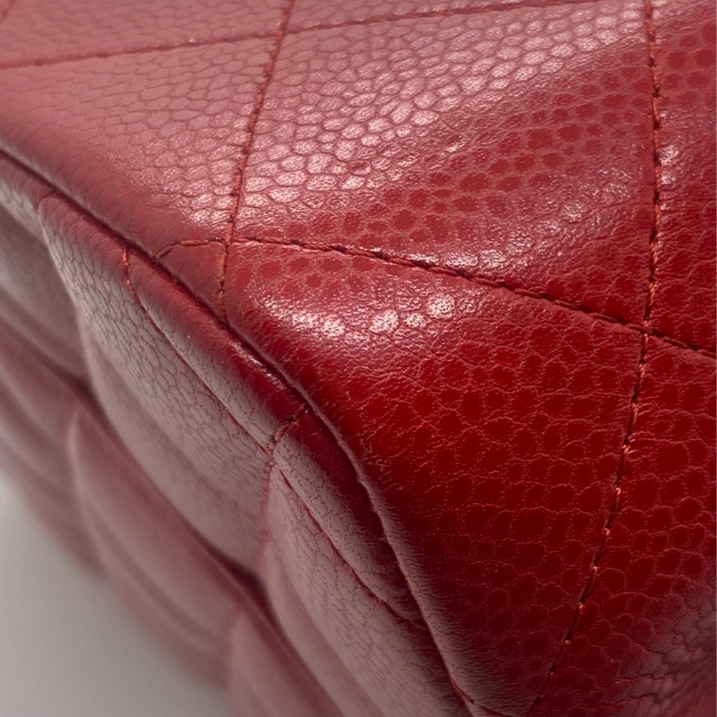 Chanel香奈兒jumbo酒紅色荔枝皮雙蓋銀扣鏈條包,鐳射16開-12