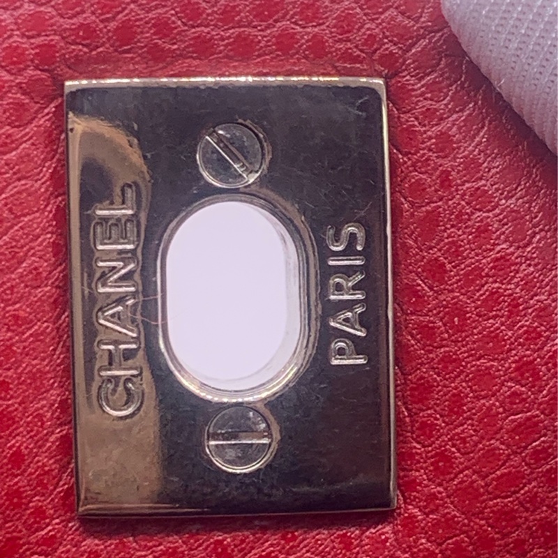 Chanel香奈兒jumbo酒紅色荔枝皮雙蓋銀扣鏈條包,鐳射16開-13