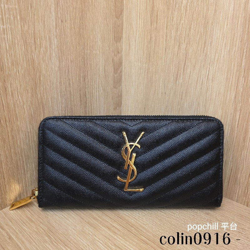 [經典款拉鏈長夾🥰甜價出] YSL黑荔枝皮金釦拉鏈長夾-0