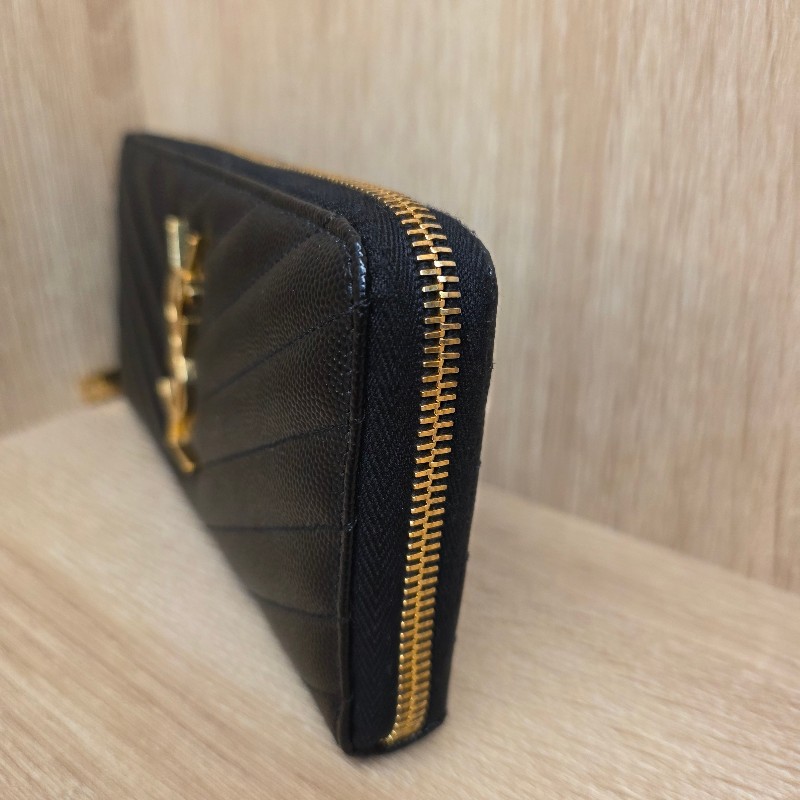 [經典款拉鏈長夾🥰甜價出] YSL黑荔枝皮金釦拉鏈長夾-1