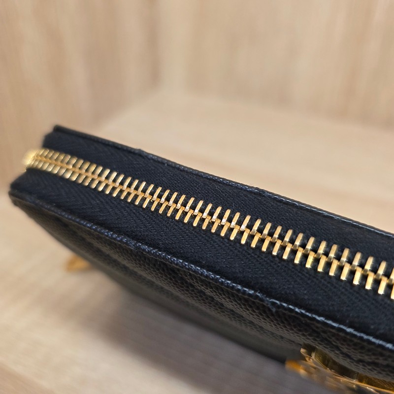 [經典款拉鏈長夾🥰甜價出] YSL黑荔枝皮金釦拉鏈長夾-3
