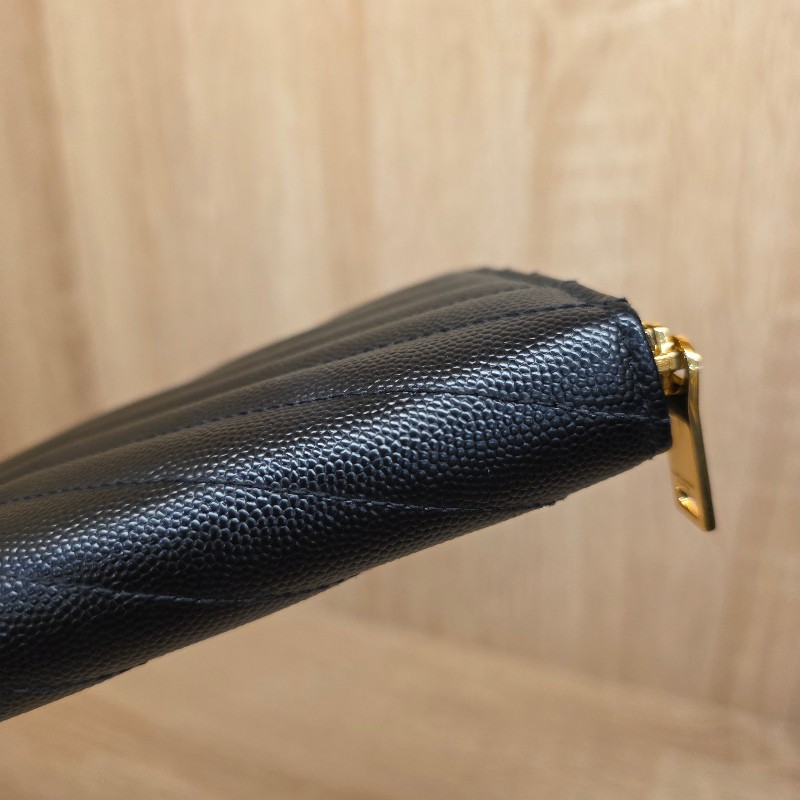 [經典款拉鏈長夾🥰甜價出] YSL黑荔枝皮金釦拉鏈長夾-9