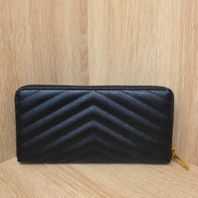 [經典款拉鏈長夾🥰甜價出] YSL黑荔枝皮金釦拉鏈長夾-10