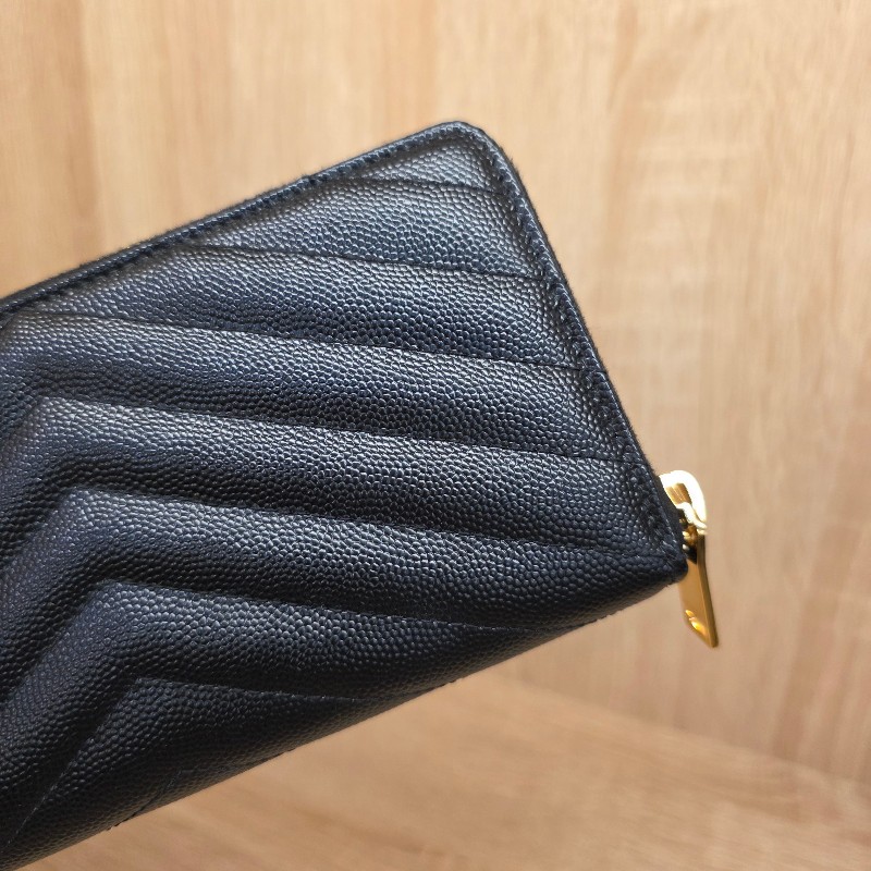 [經典款拉鏈長夾🥰甜價出] YSL黑荔枝皮金釦拉鏈長夾-12