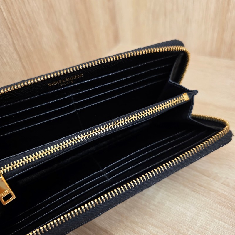[經典款拉鏈長夾🥰甜價出] YSL黑荔枝皮金釦拉鏈長夾-14