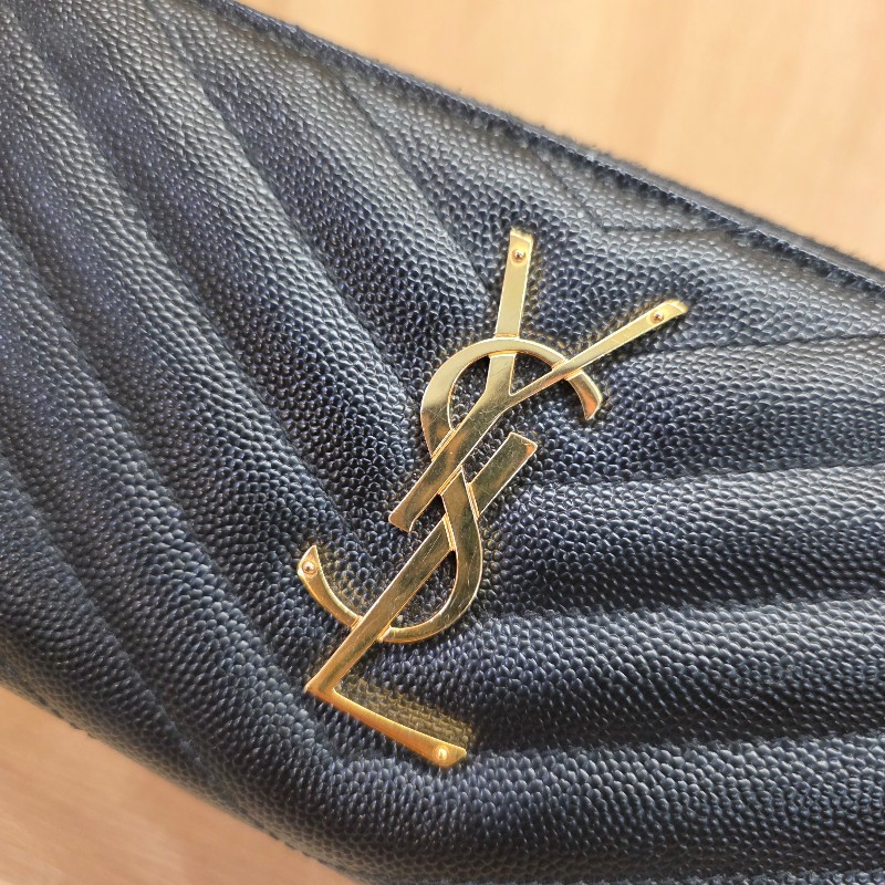 [經典款拉鏈長夾🥰甜價出] YSL黑荔枝皮金釦拉鏈長夾-20