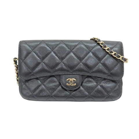 黑色 荔枝紋牛皮 鍊帶 手機包 肩背包 金扣【CHANEL 香奈兒】 AP2096