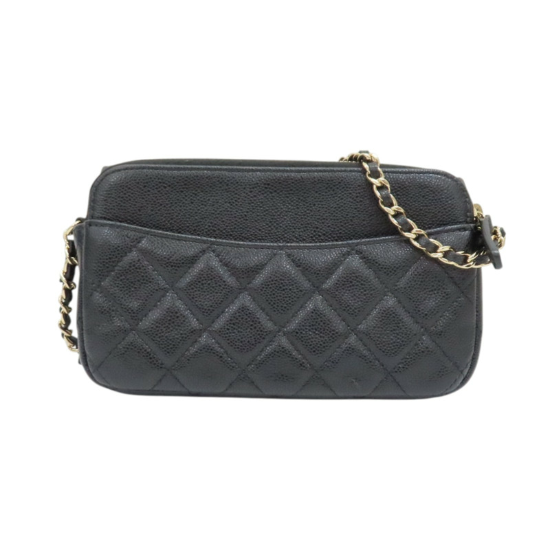黑色 荔枝紋牛皮 鍊帶 手機包 肩背包 金扣【CHANEL 香奈兒】 AP2096-1
