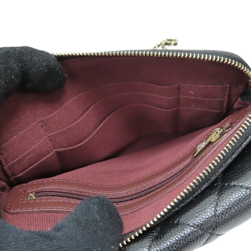 黑色 荔枝紋牛皮 鍊帶 手機包 肩背包 金扣【CHANEL 香奈兒】 AP2096-5