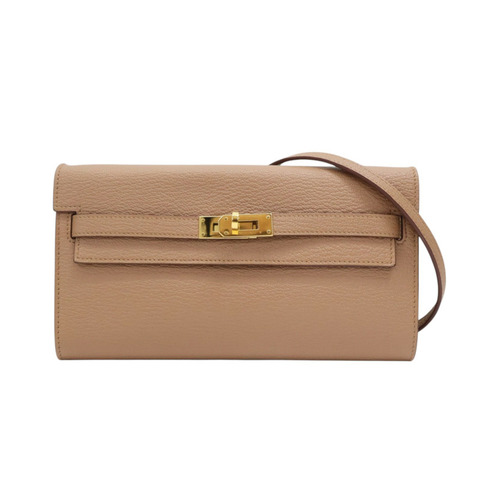 雀木色 Chevre Mysore 山羊皮 Kelly To Go Wallet 肩背包 Z刻 金扣【HERMES 愛馬仕】 H080255CC