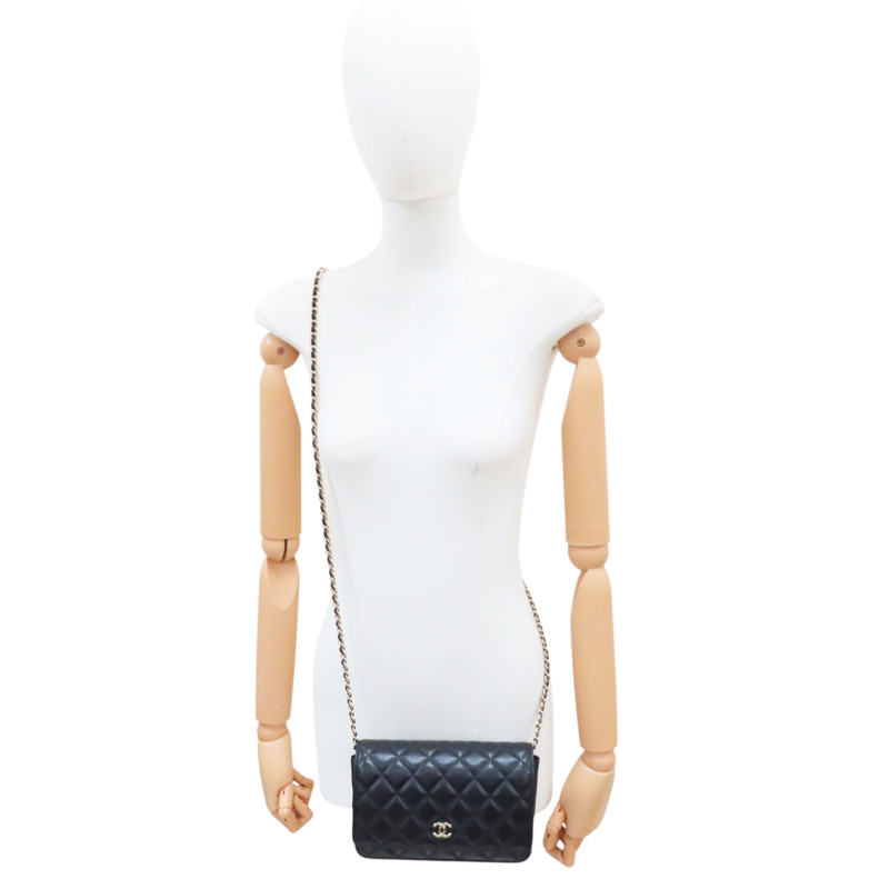 黑色 菱格紋 羊皮 WOC 肩背包 淡金釦【CHANEL 香奈兒】 AP0250-9